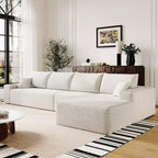 MAYEERTY 107 White L-Shape Cloud Sectional, Plush Corduroy Modular Sofa, No Assembly