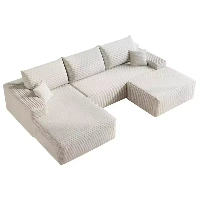 MAYEERTY 107 White L-Shape Cloud Sectional, Plush Corduroy Modular Sofa, No Assembly