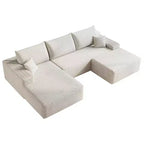MAYEERTY 107 White L-Shape Cloud Sectional, Plush Corduroy Modular Sofa, No Assembly
