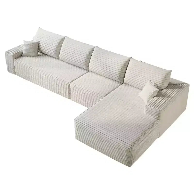 MAYEERTY 107 White L-Shape Cloud Sectional, Plush Corduroy Modular Sofa, No Assembly