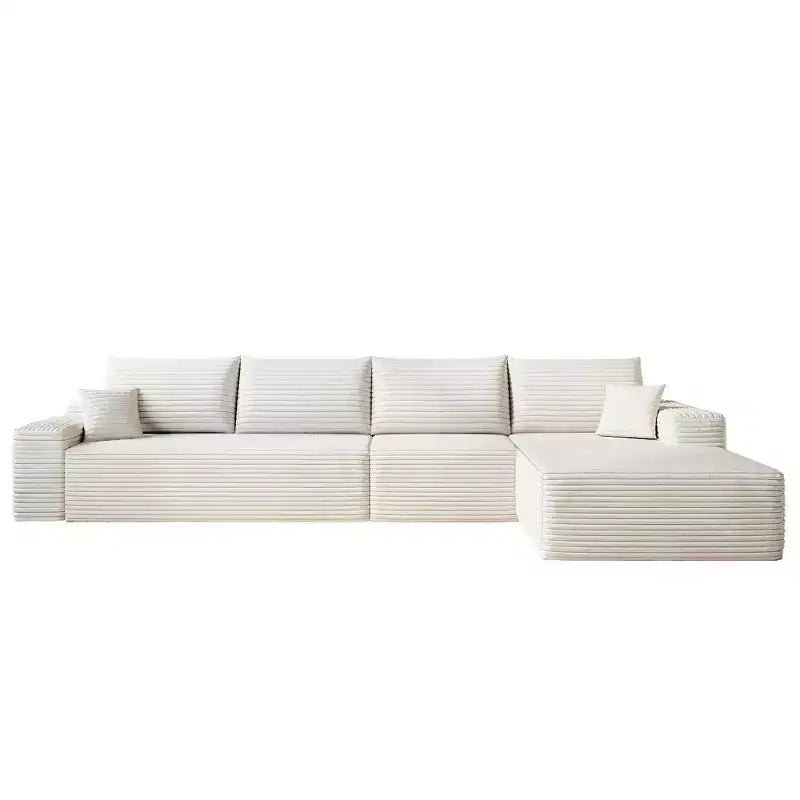 MAYEERTY 107 White L-Shape Cloud Sectional, Plush Corduroy Modular Sofa, No Assembly