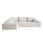 MAYEERTY 107 White L-Shape Cloud Sectional, Plush Corduroy Modular Sofa, No Assembly