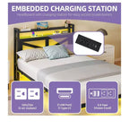 Telaio letto flottante in metallo con LED Twin Size e stazione di ricarica per camera da letto, telaio letto a piattaforma in metallo resistente