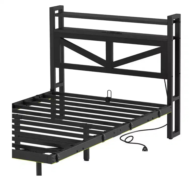 Telaio letto flottante in metallo con LED Twin Size e stazione di ricarica per camera da letto, telaio letto a piattaforma in metallo resistente