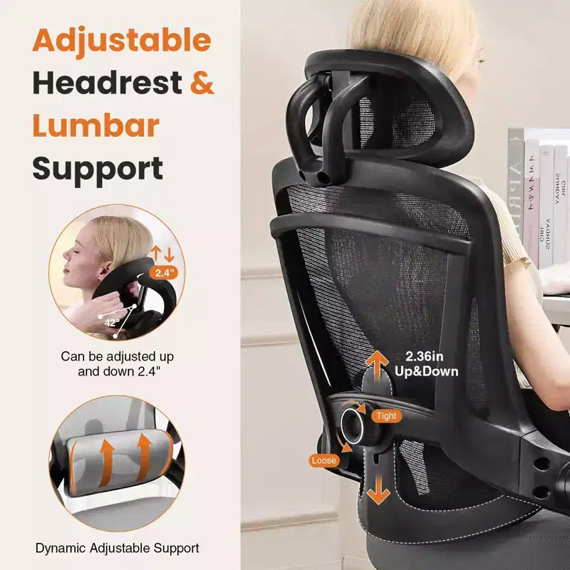 Sedia da ufficio ergonomica con schienale alto Okak con supporto lombare regolabile, sedia da gaming con poggiatesta in rete, sedia per computer per casa, ufficio