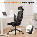 Sedia da ufficio ergonomica con schienale alto Okak con supporto lombare regolabile, sedia da gaming con poggiatesta in rete, sedia per computer per casa, ufficio