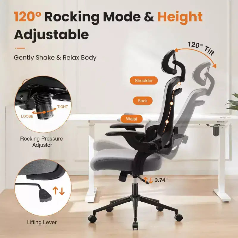 Sedia da ufficio ergonomica con schienale alto Okak con supporto lombare regolabile, sedia da gaming con poggiatesta in rete, sedia per computer per casa, ufficio