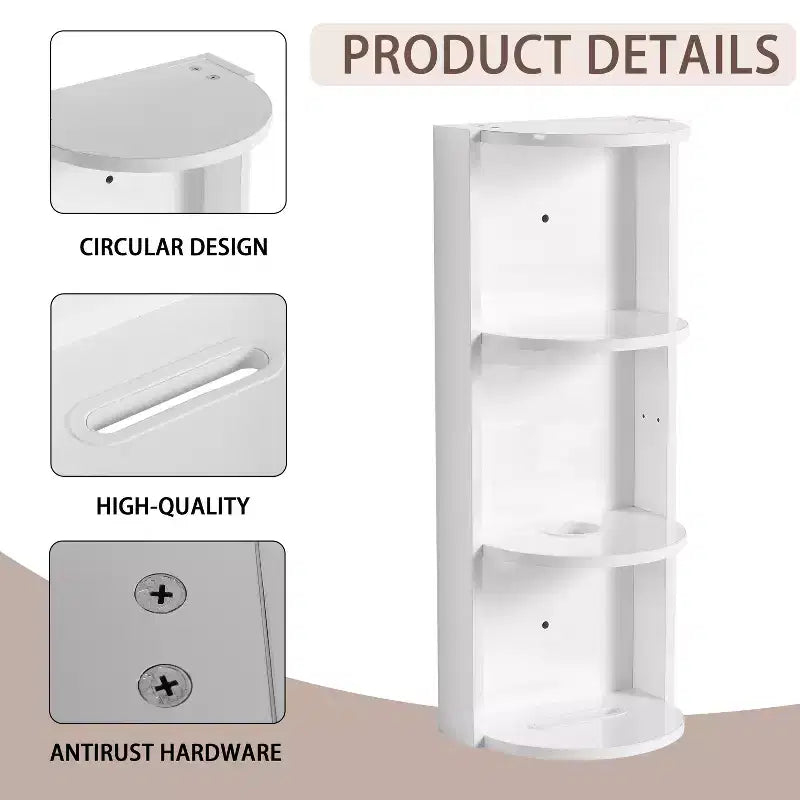 3-Tier Bathroom Corner Shelves, 12 Wall-Mounted Storage Rack with Hair Dryer Shelves,Side Cabinet Organizer,Wood Corner Shelf for Small Spaces Decor