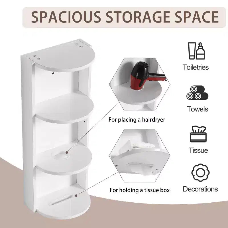 3-Tier Bathroom Corner Shelves, 12 Wall-Mounted Storage Rack with Hair Dryer Shelves,Side Cabinet Organizer,Wood Corner Shelf for Small Spaces Decor