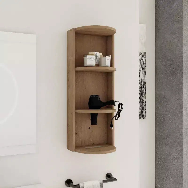 3-Tier Bathroom Corner Shelves, 12 Wall-Mounted Storage Rack with Hair Dryer Shelves,Side Cabinet Organizer,Wood Corner Shelf for Small Spaces Decor