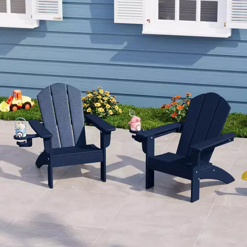 WestinTrends Malibu Kids Outdoor HDPE Plastic Adirondack Patio Chairs with Cup Holders (Set of 2)