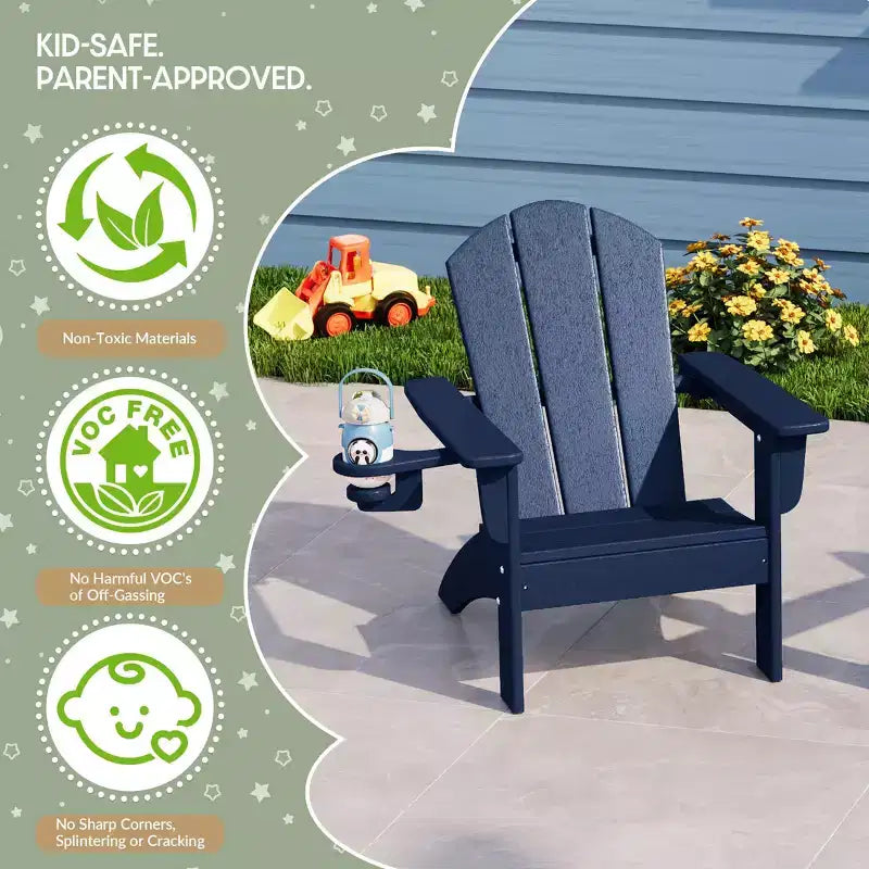 WestinTrends Malibu Kids Outdoor HDPE Plastic Adirondack Patio Chairs with Cup Holders (Set of 2)