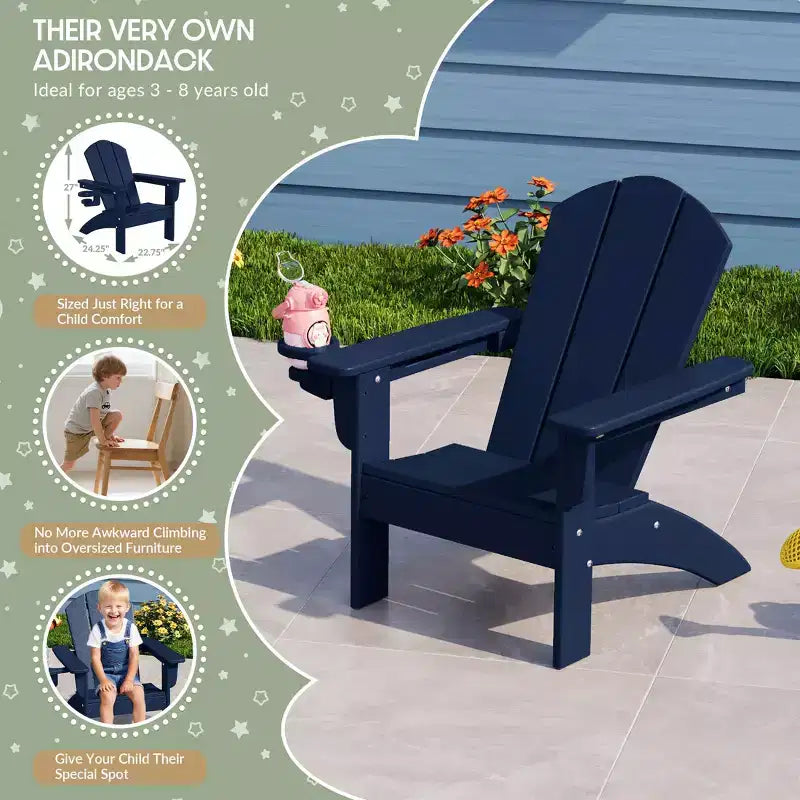 WestinTrends Malibu Kids Outdoor HDPE Plastic Adirondack Patio Chairs with Cup Holders (Set of 2)