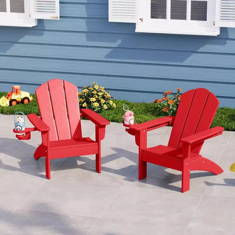 WestinTrends Malibu Kids Outdoor HDPE Plastic Adirondack Patio Chairs with Cup Holders (Set of 2)