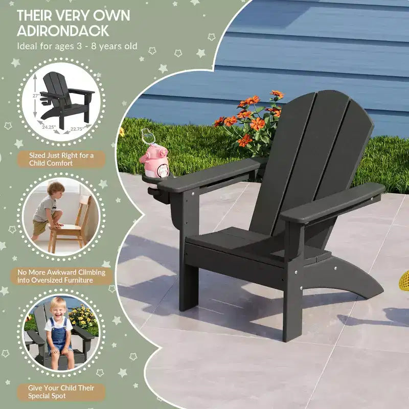 WestinTrends Malibu Kids Outdoor HDPE Plastic Adirondack Patio Chairs with Cup Holders (Set of 2)