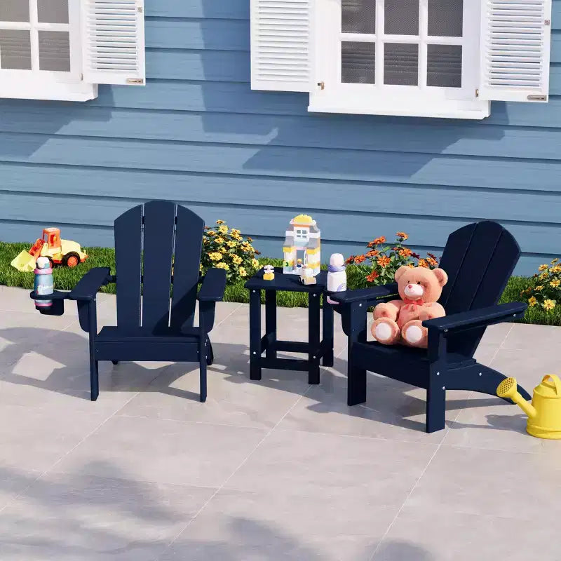 WestinTrends Malibu Set di 3 Sedie Adirondack per Bambini in HDPE con Tavolino Laterale Quadrato e Portabicchieri