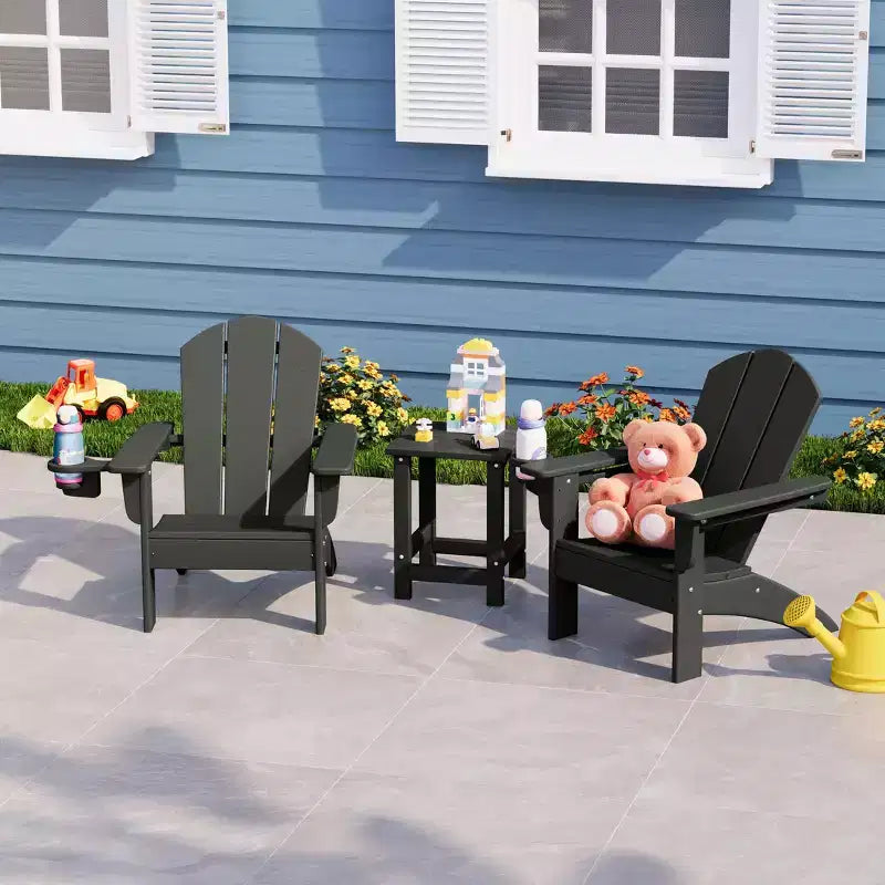 WestinTrends Malibu Set di 3 Sedie Adirondack per Bambini in HDPE con Tavolino Laterale Quadrato e Portabicchieri