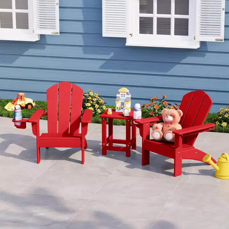 WestinTrends Malibu Set di 3 Sedie Adirondack per Bambini in HDPE con Tavolino Laterale Quadrato e Portabicchieri