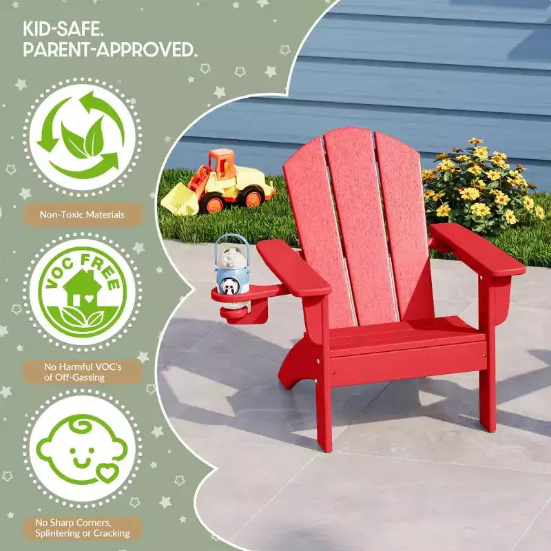 WestinTrends Malibu Set di 3 Sedie Adirondack per Bambini in HDPE con Tavolino Laterale Quadrato e Portabicchieri