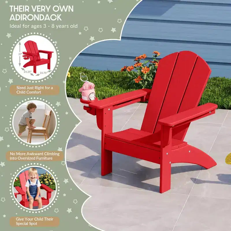 WestinTrends Malibu Set di 3 Sedie Adirondack per Bambini in HDPE con Tavolino Laterale Quadrato e Portabicchieri