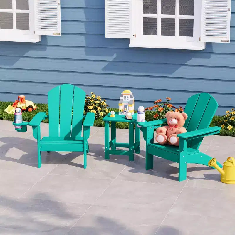 WestinTrends Malibu Set di 3 Sedie Adirondack per Bambini in HDPE con Tavolino Laterale Quadrato e Portabicchieri