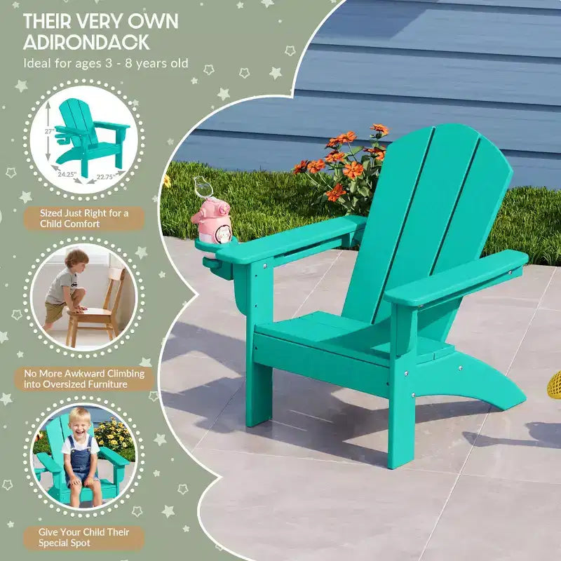 WestinTrends Malibu Set di 3 Sedie Adirondack per Bambini in HDPE con Tavolino Laterale Quadrato e Portabicchieri