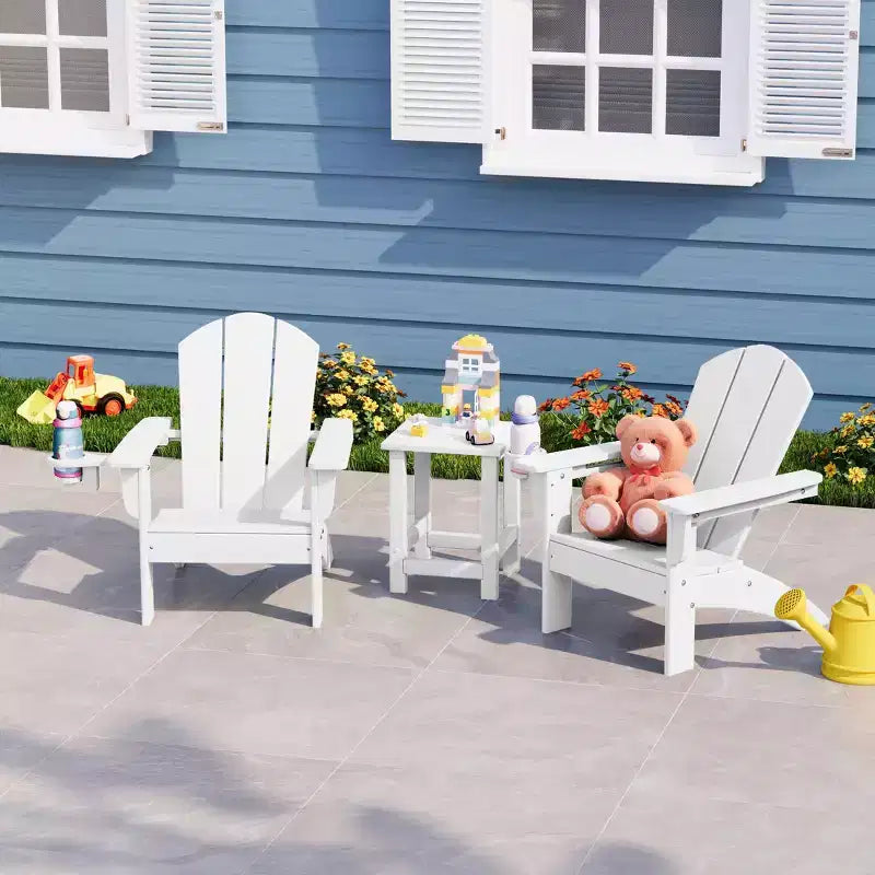 WestinTrends Malibu Set di 3 Sedie Adirondack per Bambini in HDPE con Tavolino Laterale Quadrato e Portabicchieri