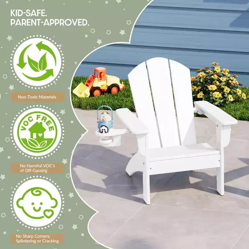 WestinTrends Malibu Set di 3 Sedie Adirondack per Bambini in HDPE con Tavolino Laterale Quadrato e Portabicchieri