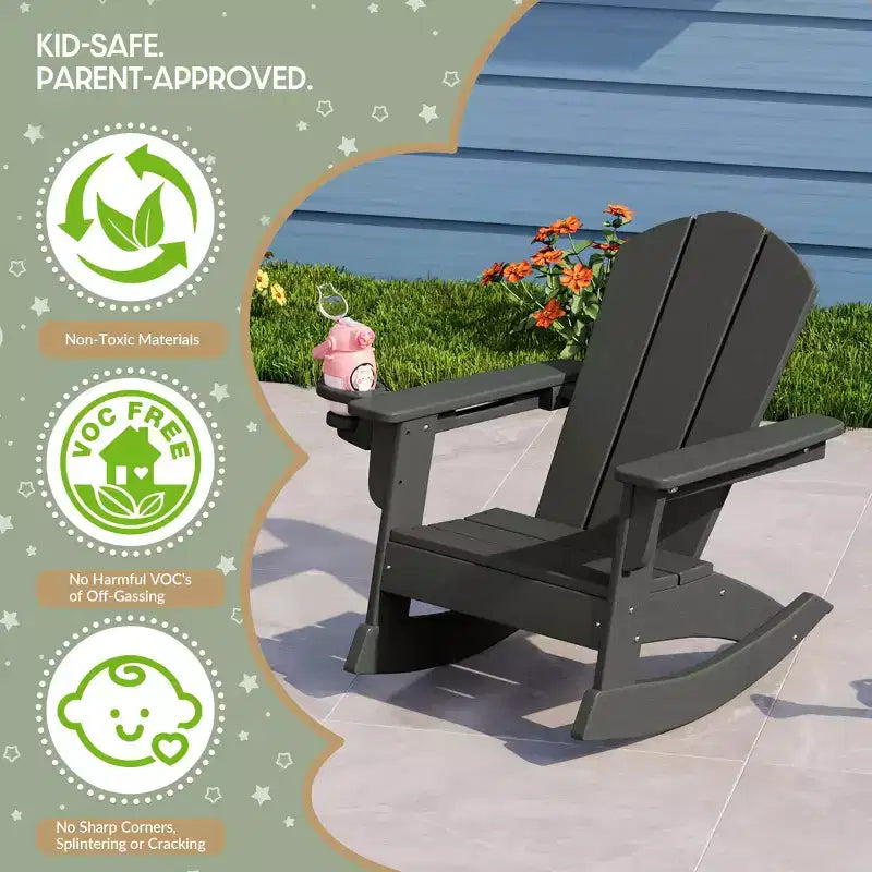 WestinTrends Malibu Outdoor HDPE Plastic Preschool Toddler Classic Adirondack Rocking Chairs (Set of 2)