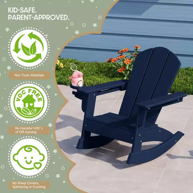 WestinTrends Malibu Outdoor HDPE Plastic Preschool Toddler Classic Adirondack Rocking Chairs (Set of 2)