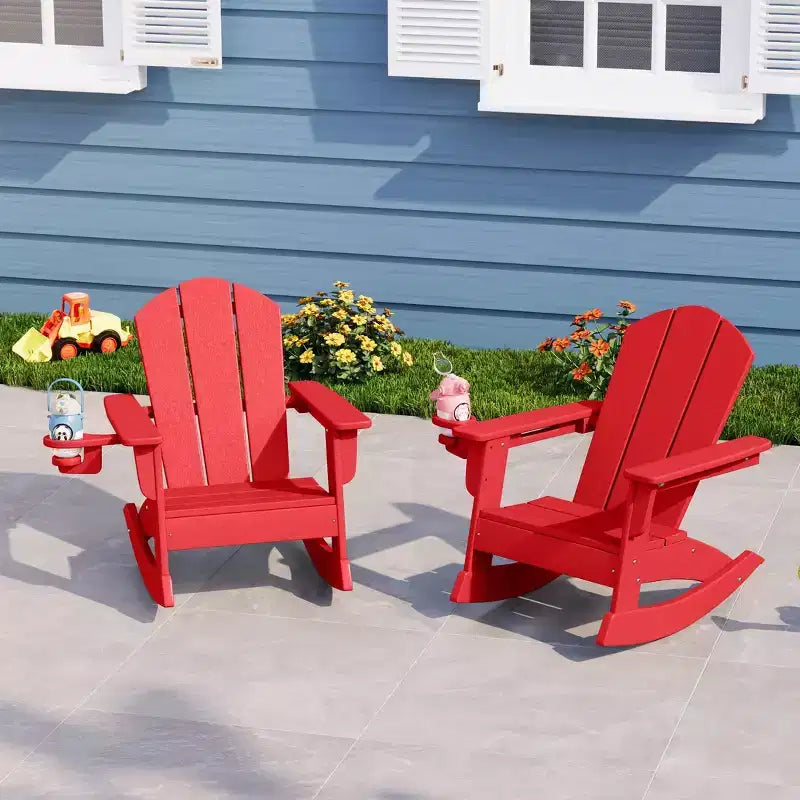 WestinTrends Malibu Outdoor HDPE Plastic Preschool Toddler Classic Adirondack Rocking Chairs (Set of 2)