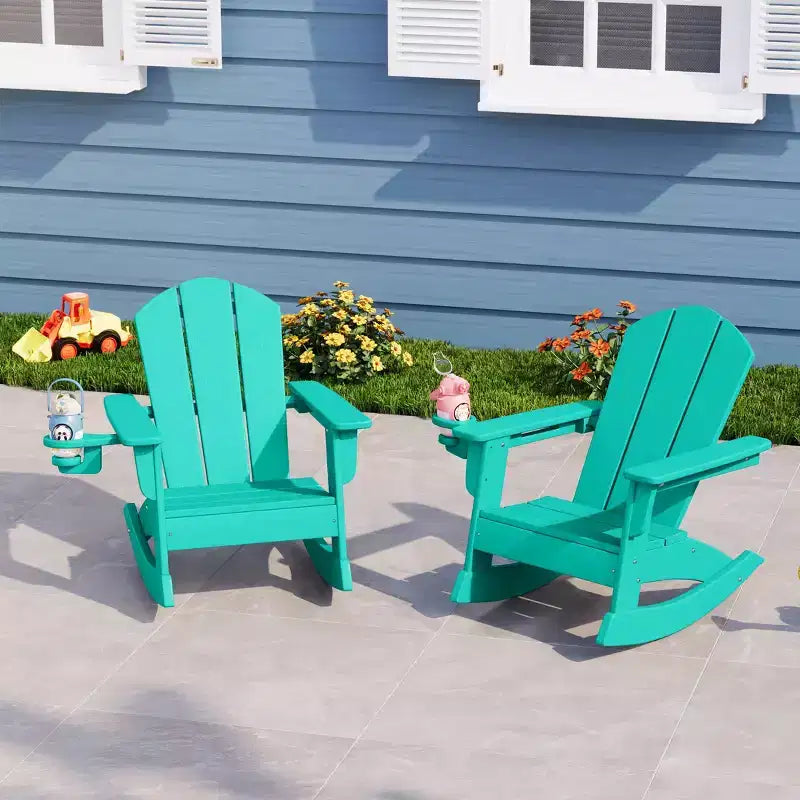 WestinTrends Malibu Outdoor HDPE Plastic Preschool Toddler Classic Adirondack Rocking Chairs (Set of 2)