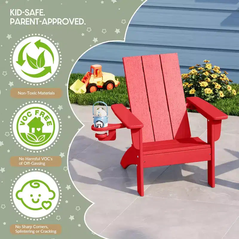 Set di sedie Adirondack moderne WestinTrends Ashore a 3 pezzi per bambini in HDPE con tavolino quadrato e portabicchieri
