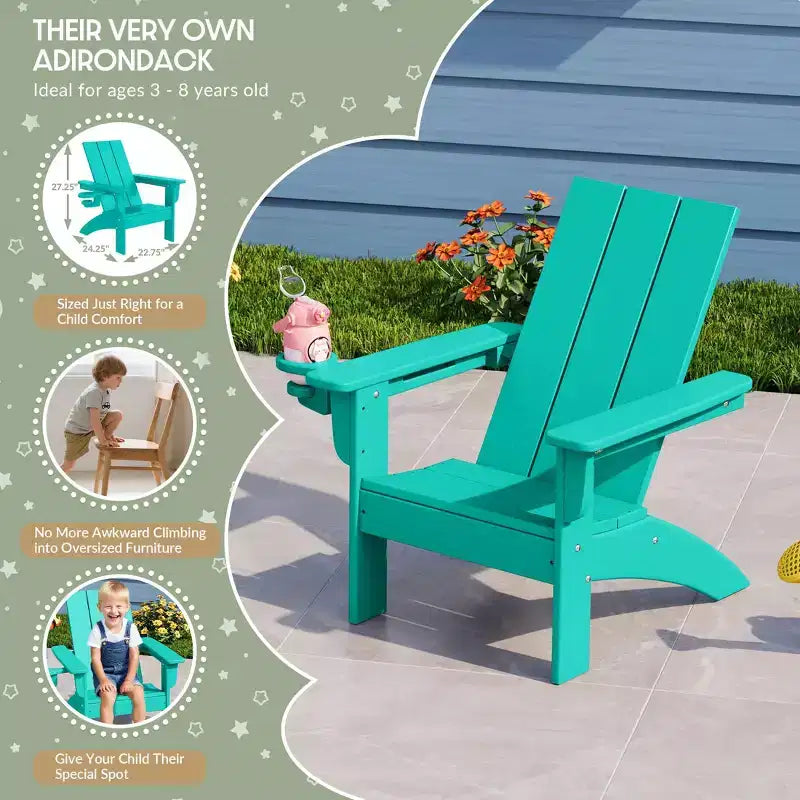 Set di sedie Adirondack moderne WestinTrends Ashore a 3 pezzi per bambini in HDPE con tavolino quadrato e portabicchieri