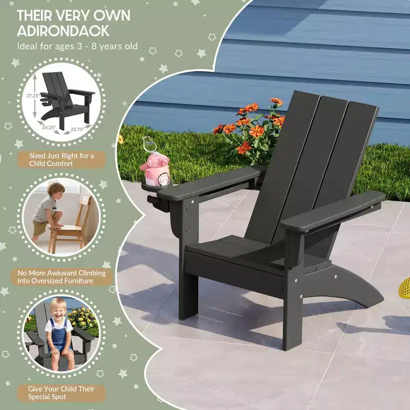 Set di sedie Adirondack moderne WestinTrends Ashore a 3 pezzi per bambini in HDPE con tavolino quadrato e portabicchieri