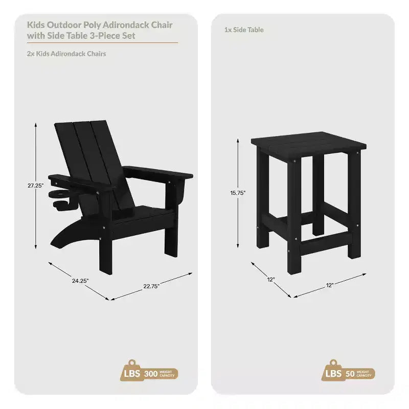 Set di sedie Adirondack moderne WestinTrends Ashore a 3 pezzi per bambini in HDPE con tavolino quadrato e portabicchieri