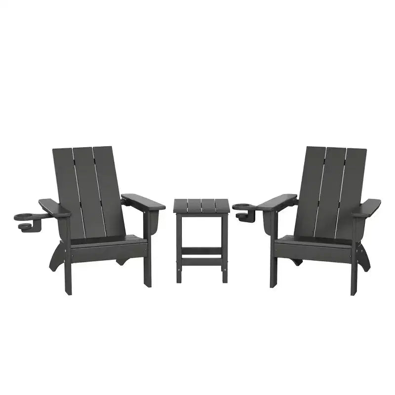 WestinTrends Ashore 3-Piece Kids HDPE Modern Adirondack Chairs Set with Square Side Table and Cup Holders