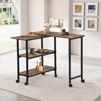 FurnitureR Rotating Kitchen Cart with Lockable Wheels, 3-Tier Storage Shelves, 360 Adjustable End Table for Living Room Office Small Space