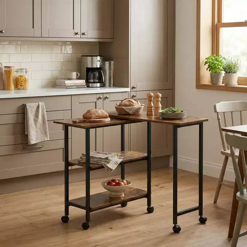 FurnitureR Rotating Kitchen Cart with Lockable Wheels, 3-Tier Storage Shelves, 360 Adjustable End Table for Living Room Office Small Space