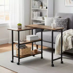 FurnitureR Rotating Kitchen Cart with Lockable Wheels, 3-Tier Storage Shelves, 360 Adjustable End Table for Living Room Office Small Space