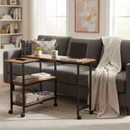 FurnitureR Rotating Kitchen Cart with Lockable Wheels, 3-Tier Storage Shelves, 360 Adjustable End Table for Living Room Office Small Space