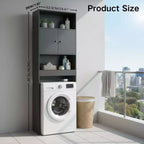 Mobiletto da bagno salvaspazio da appoggio sopra il WC FurnitureR, mensola organizer a 3 livelli con doppie ante e vani a giorno, altezza 194 cm