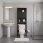 Mobiletto da bagno salvaspazio da appoggio sopra il WC FurnitureR, mensola organizer a 3 livelli con doppie ante e vani a giorno, altezza 194 cm