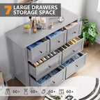 GustoWave 7 Drawer Bedroom Dresser, Modern Chest of Drawers, Wood Storage Double Dresser with Deep Drawers for Living Room, Gray
