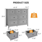 GustoWave 7 Drawer Bedroom Dresser, Modern Chest of Drawers, Wood Storage Double Dresser with Deep Drawers for Living Room, Gray