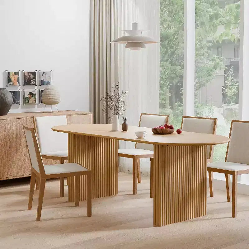 PexFix Grande Tavolo da Pranzo Ovale da 79 Posti per 4-6 Persone, Tavolo da Cucina Moderno in Stile Farmhouse con Base a Listelle in Legno per Soggiorno, Cucina, Bar, Colore Naturale