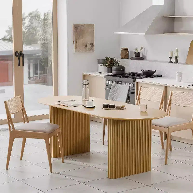 PexFix Grande Tavolo da Pranzo Ovale da 79 Posti per 4-6 Persone, Tavolo da Cucina Moderno in Stile Farmhouse con Base a Listelle in Legno per Soggiorno, Cucina, Bar, Colore Naturale