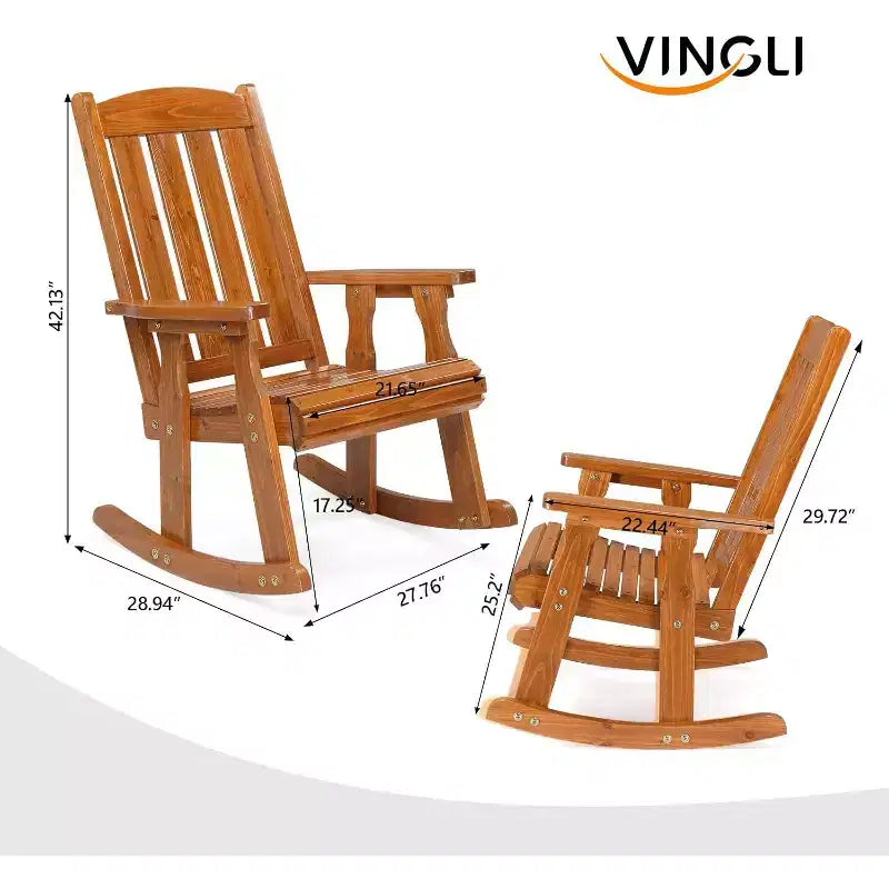 VINGLI Heavy Duty 600 LBS Outdoor Wooden Rocking Chair with Higher Backrest,Patio Rocking Chair with Ergonomic Design, Teak