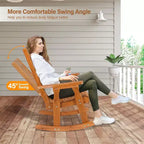 VINGLI Heavy Duty 600 LBS Outdoor Wooden Rocking Chair with Higher Backrest,Patio Rocking Chair with Ergonomic Design, Teak