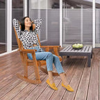 VINGLI Heavy Duty 600 LBS Outdoor Wooden Rocking Chair with Higher Backrest,Patio Rocking Chair with Ergonomic Design, Teak